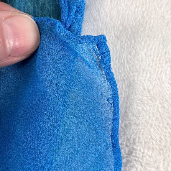 Blue Sheer Silky Scarf Beaded Felted Accents Artistic Lightweight Shawl - Picture 7 of 8